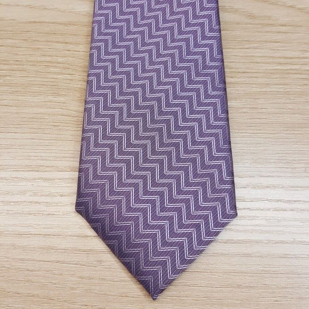 ALFANI Mens Neck Tie Purple Zig Zag Stripe Slim Modern Classic